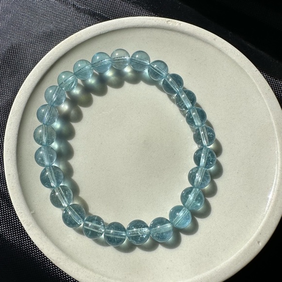 100% Natural 7mm aquamarine beads bracelet - Picture 1 of 15